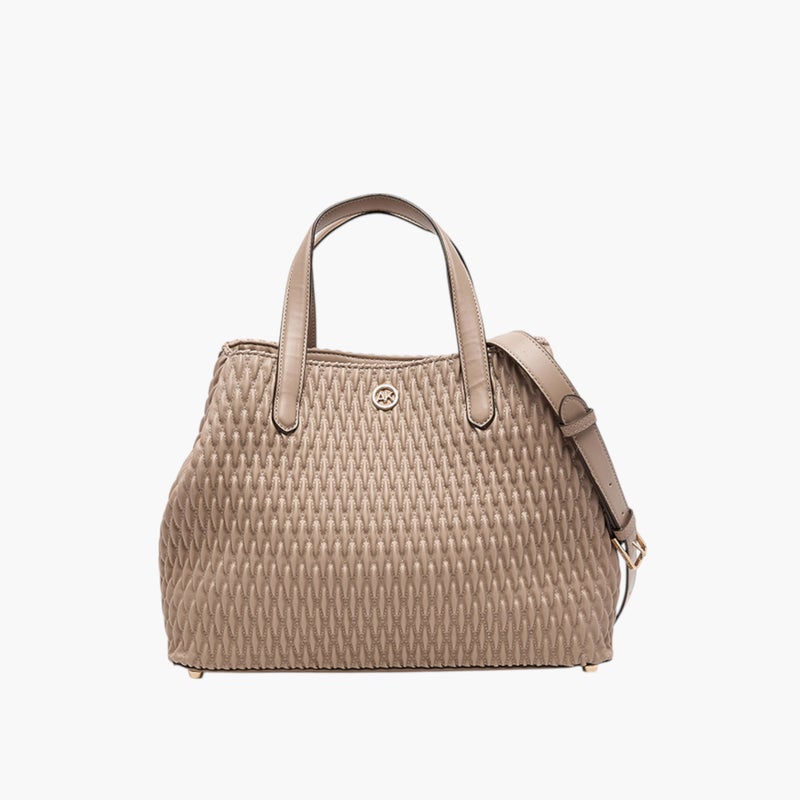 ANNE KLEIN حقيبة توت منقوشة باللون البيج للنساء - Image 1